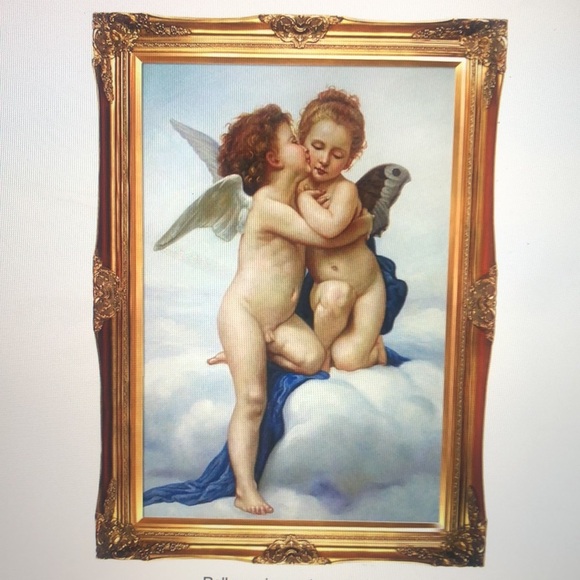 First Kiss by William Adolphe Bougeareau matted & ornate wood frame; 22” x 20” - Picture 11 of 11